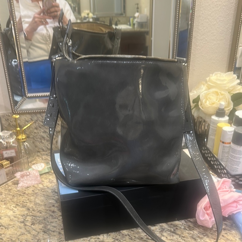 All Saints Black Leather Shoulder Bag with Glossy Finish